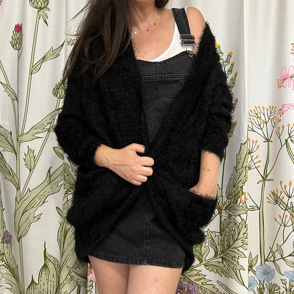 Black Cozy Fuzzy Oversized Cardigan Sweater!